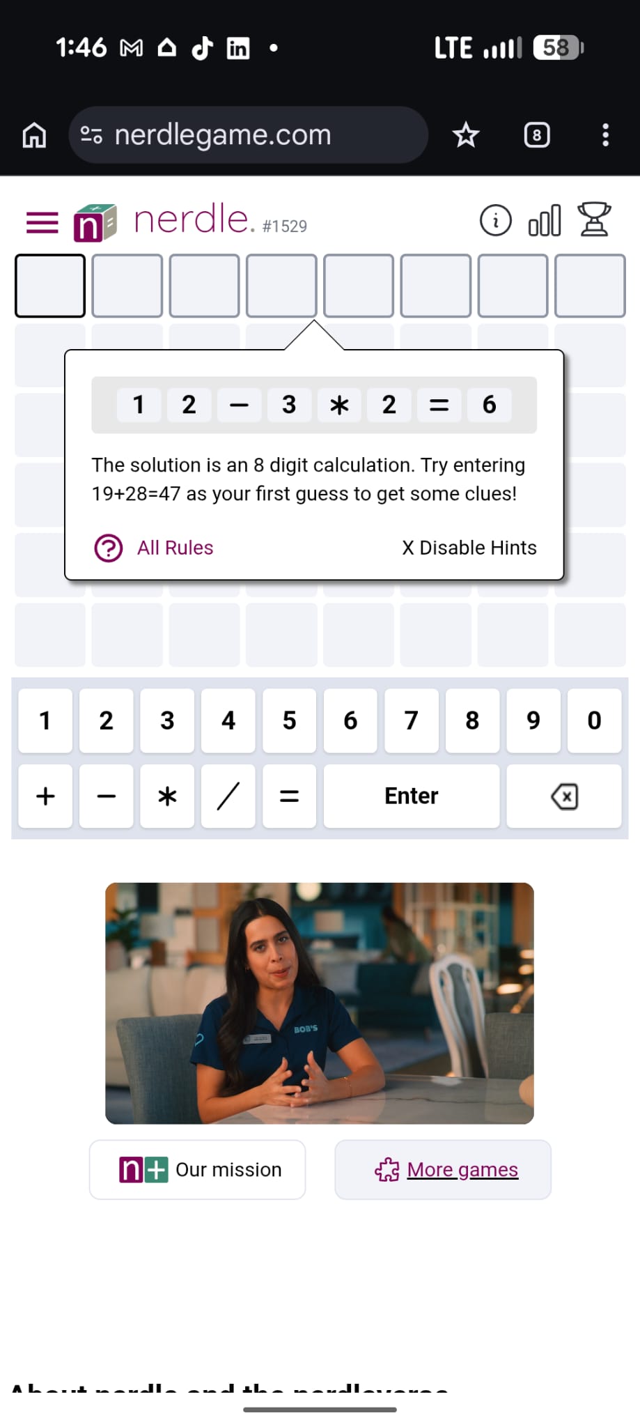 Nerdle equation grid