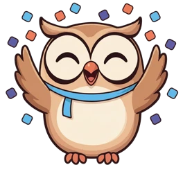 Olly the owl celebrating with confetti