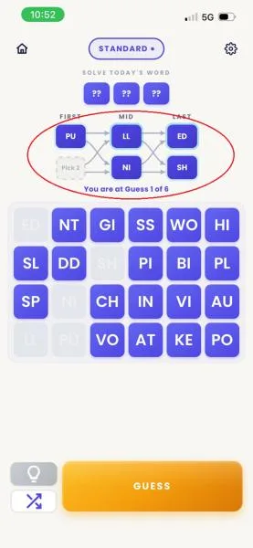 My confident guess, circled — and about to be proven wrong