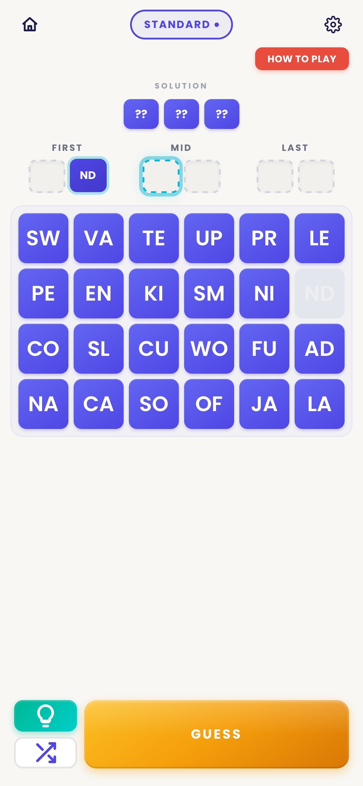 Pairdle gameplay with letter pair tiles and guess history