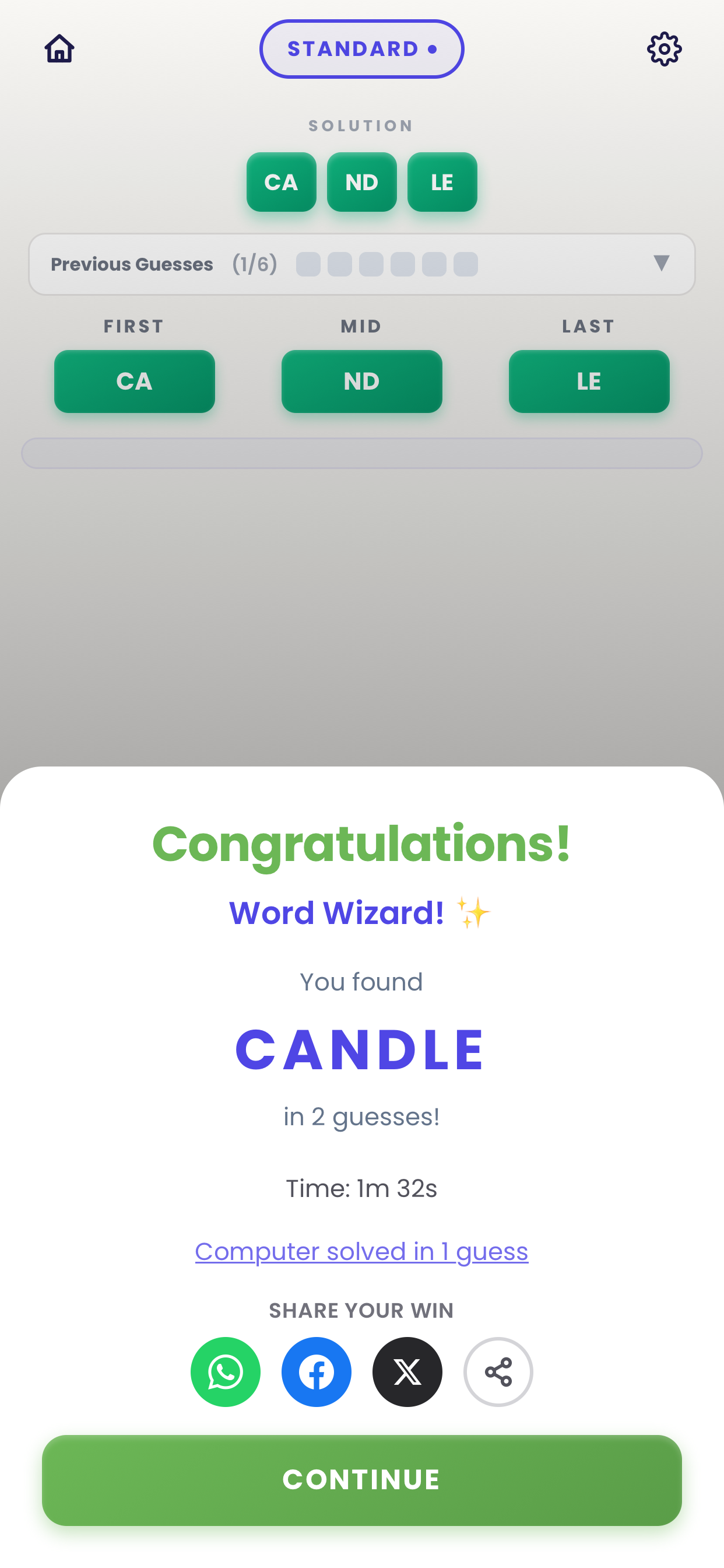 Pairdle victory screen with solved puzzle and share button